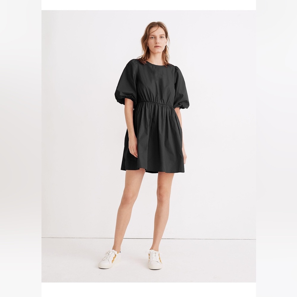 Madewell Poplin Crewneck Bubble-Sleeve Mini Dress